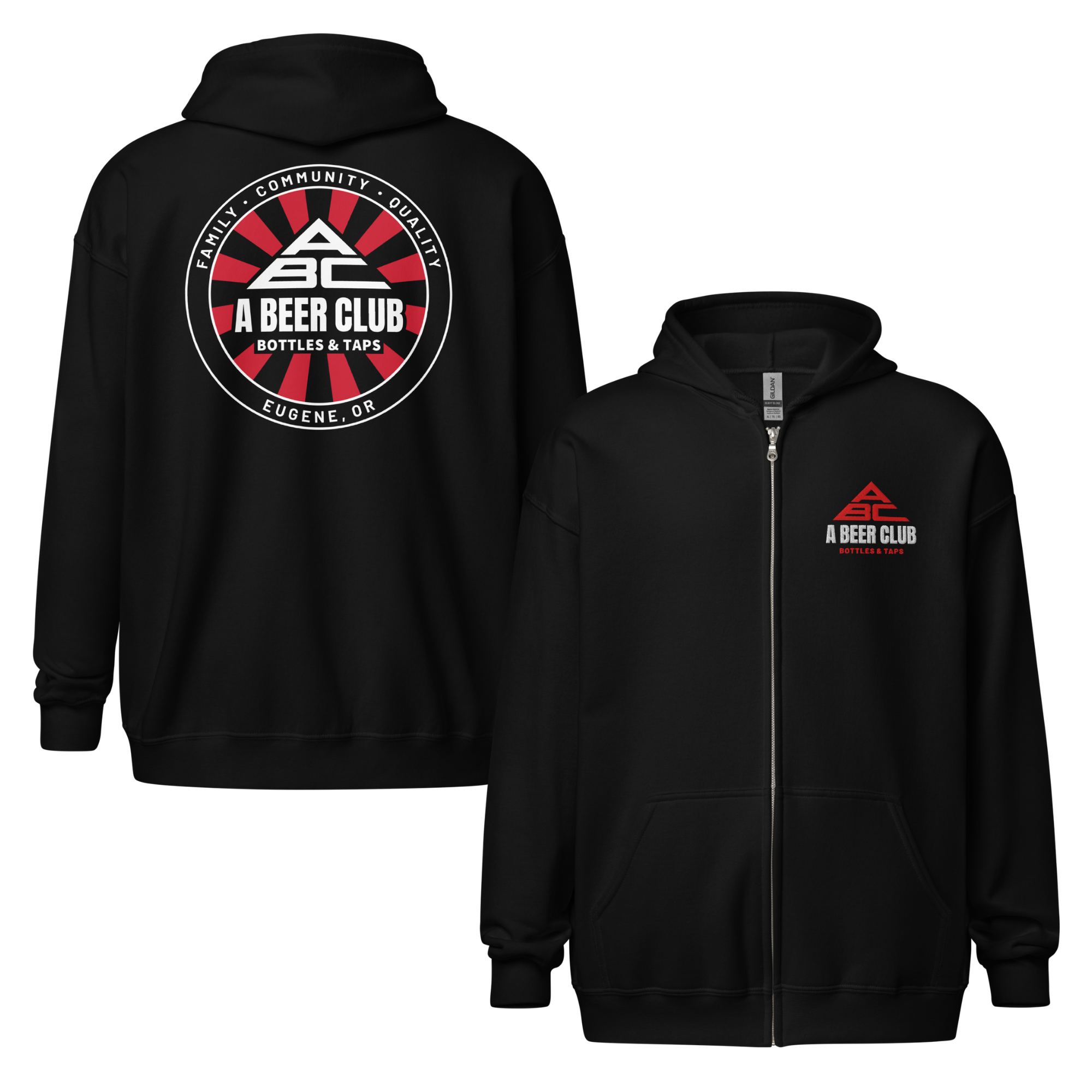 Zip Hoodie | Embroidered ABC | Red & White Sunburst