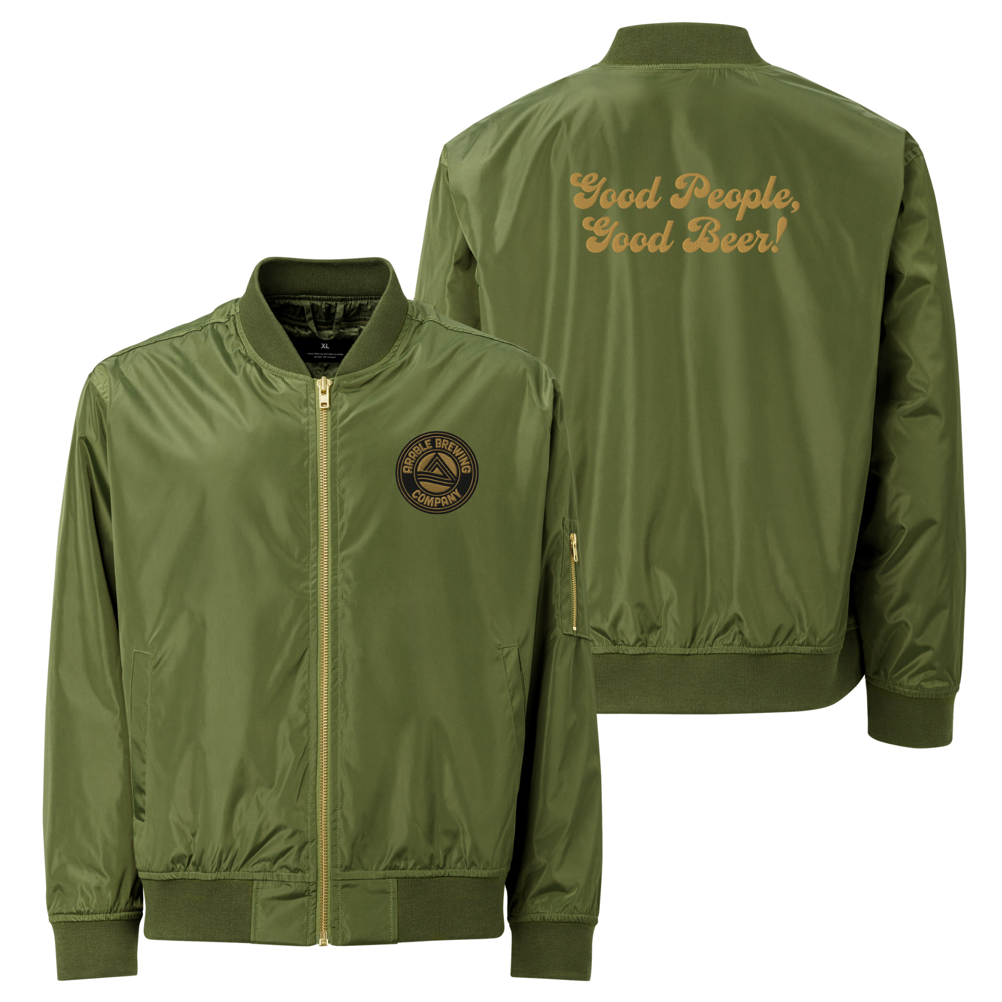 Embroidered Bomber Jacket | Round "Good People Good Beer"