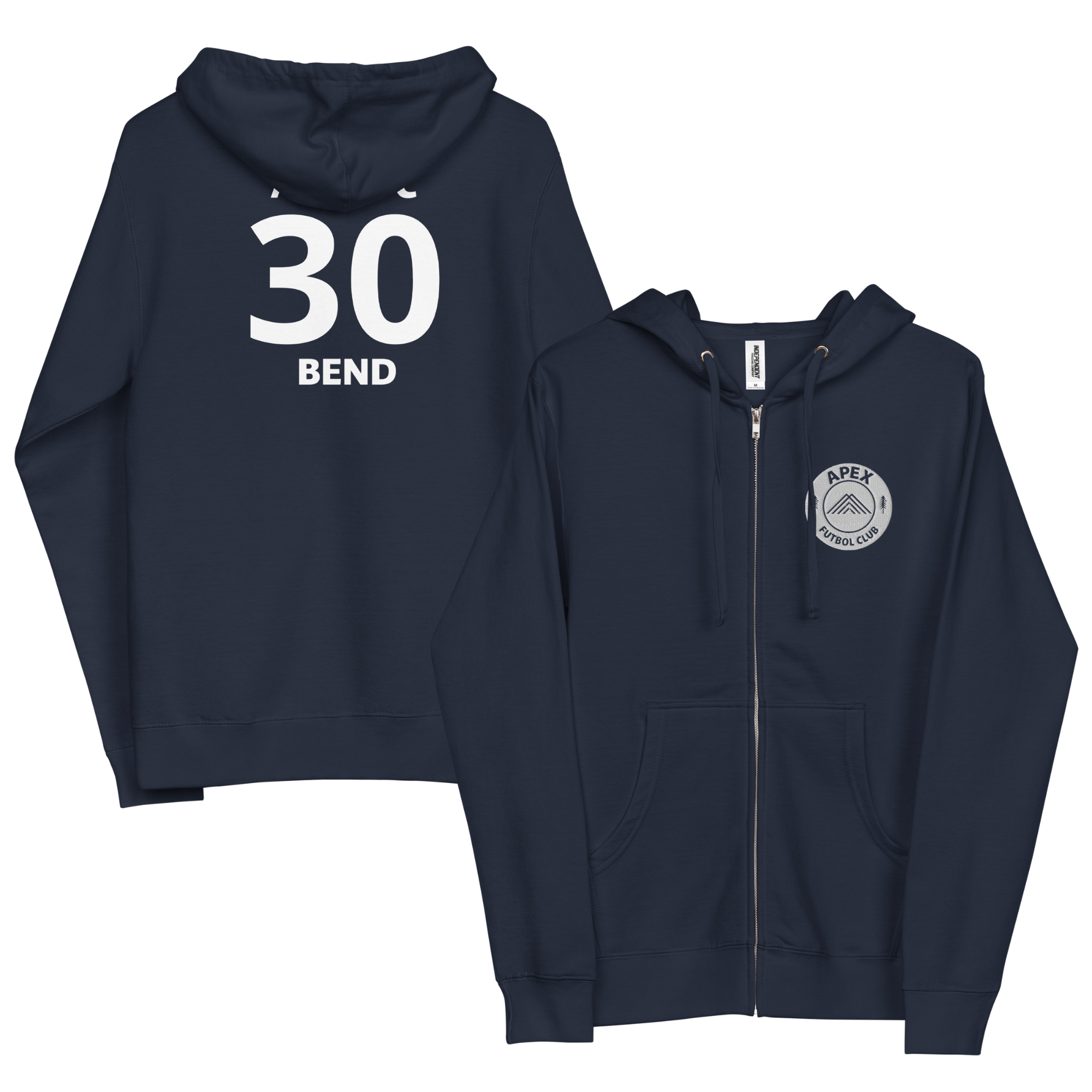 Apex Futbol Club | Unisex Fleece Zip up Hoodie | Embroidered White Logo