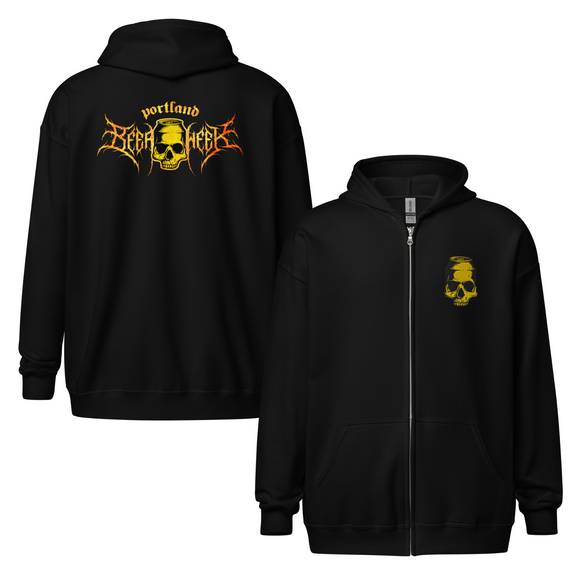 Zip Hoodie | Embroidered Chest Skull