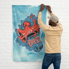 Hanging Beer Flag | Fluffy on Blue Flag | Bout It Merch