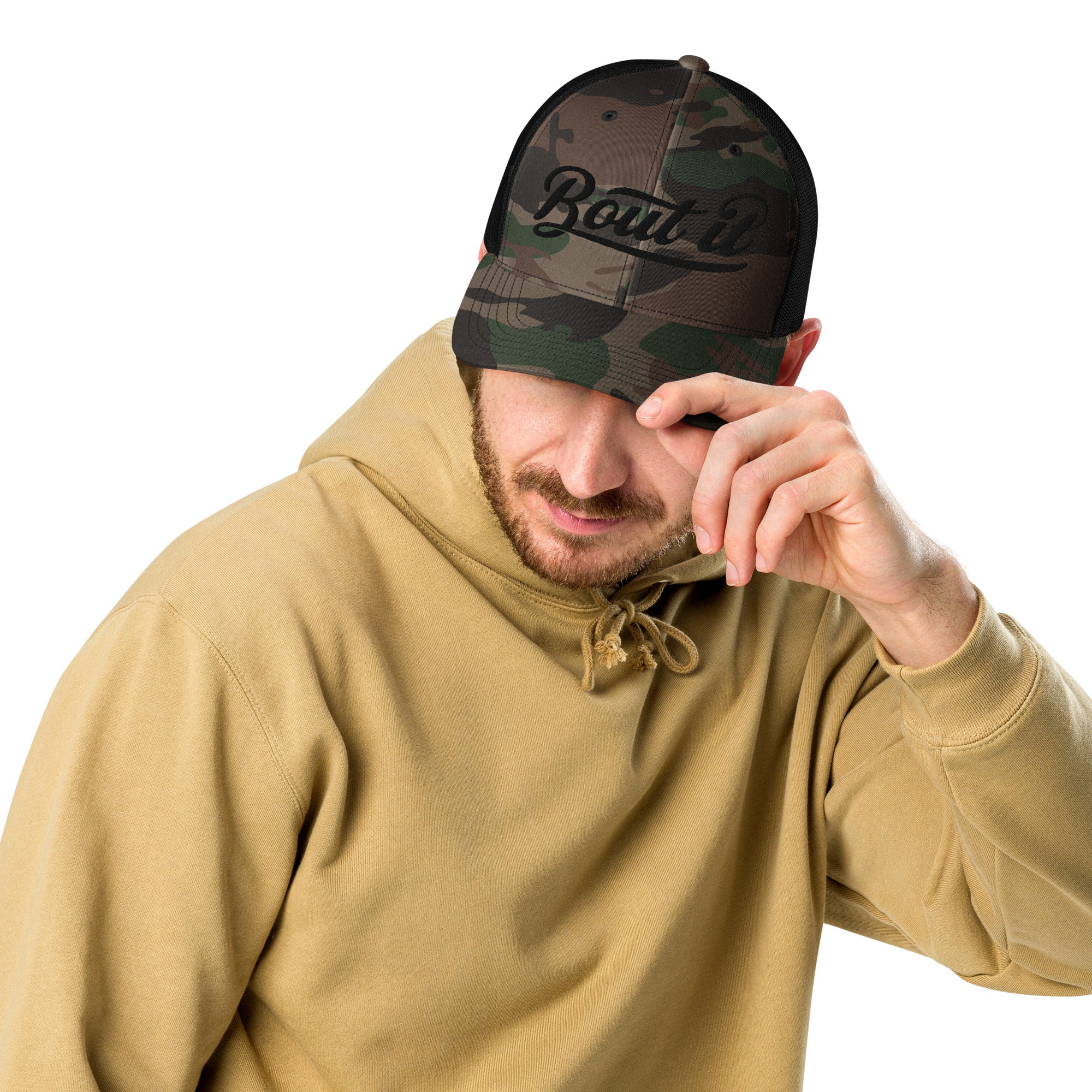 Camouflage Trucker Hat | Embroidered Logo Hat | Bout It Merch