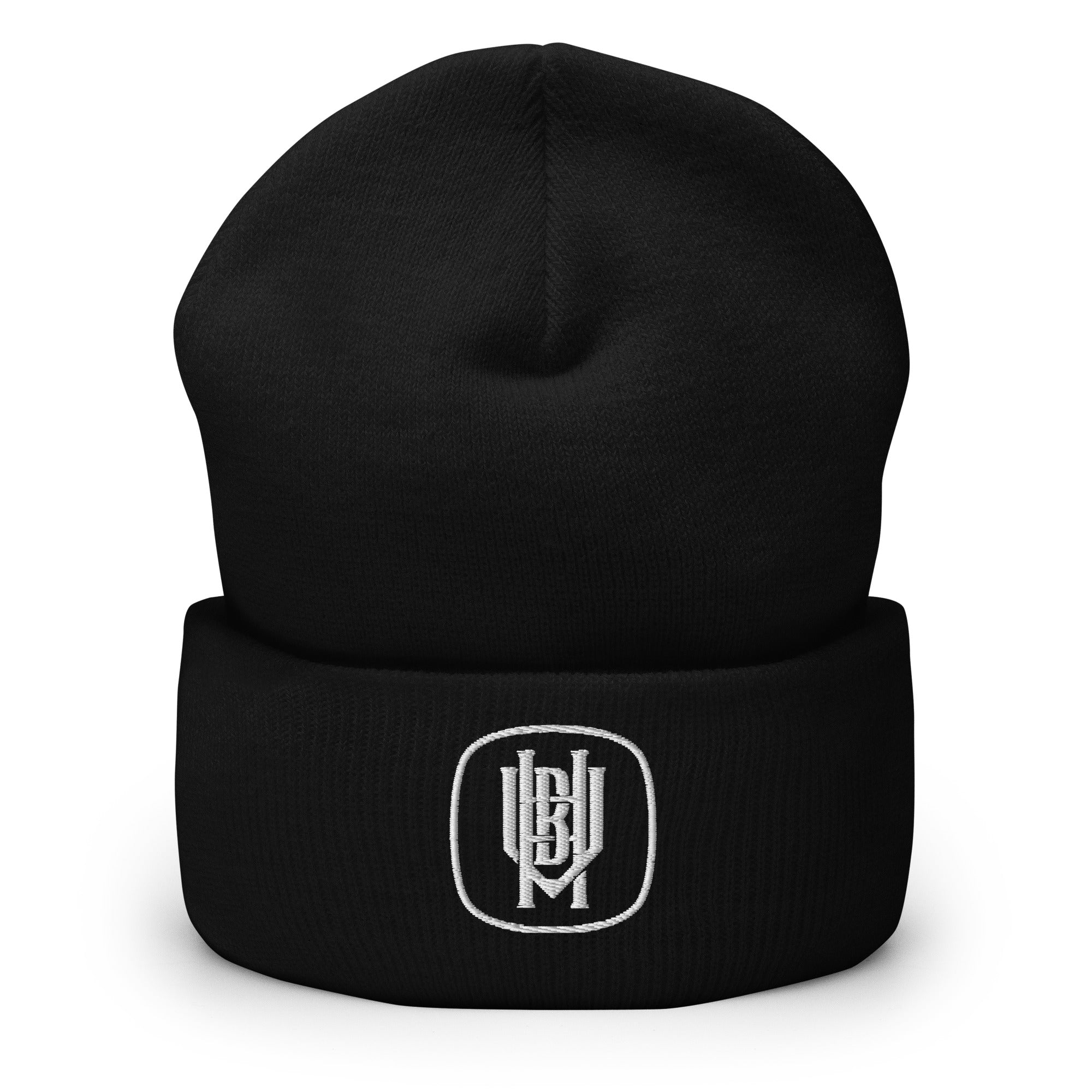 Buy black Cuffed Beanie | Embroidered | White Badge