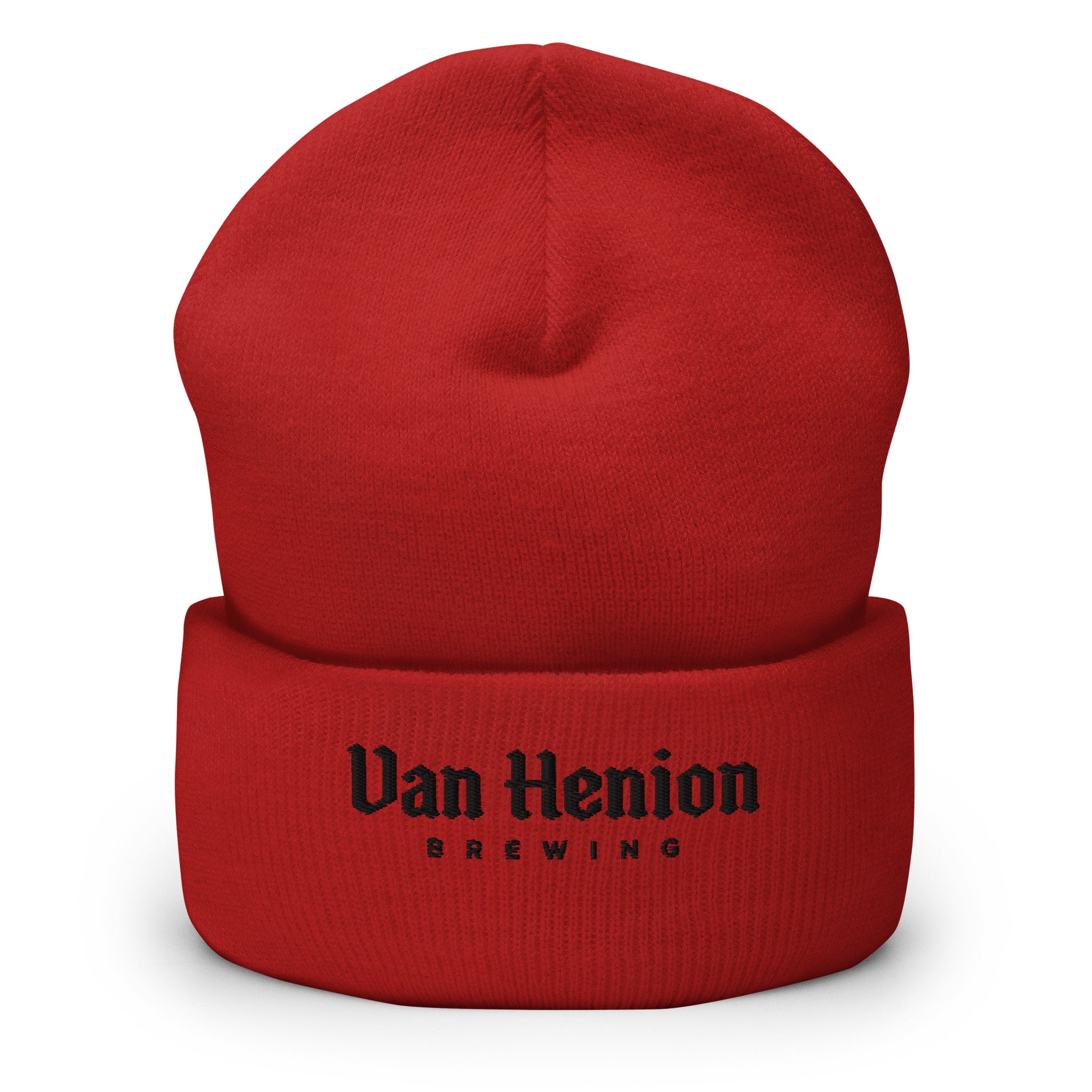 Buy red Cuffed Beanie | Embroidered | Black Lettering