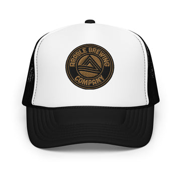 Buy black-white-black Foam Trucker Hat | Embroidered | Round Gold logo
