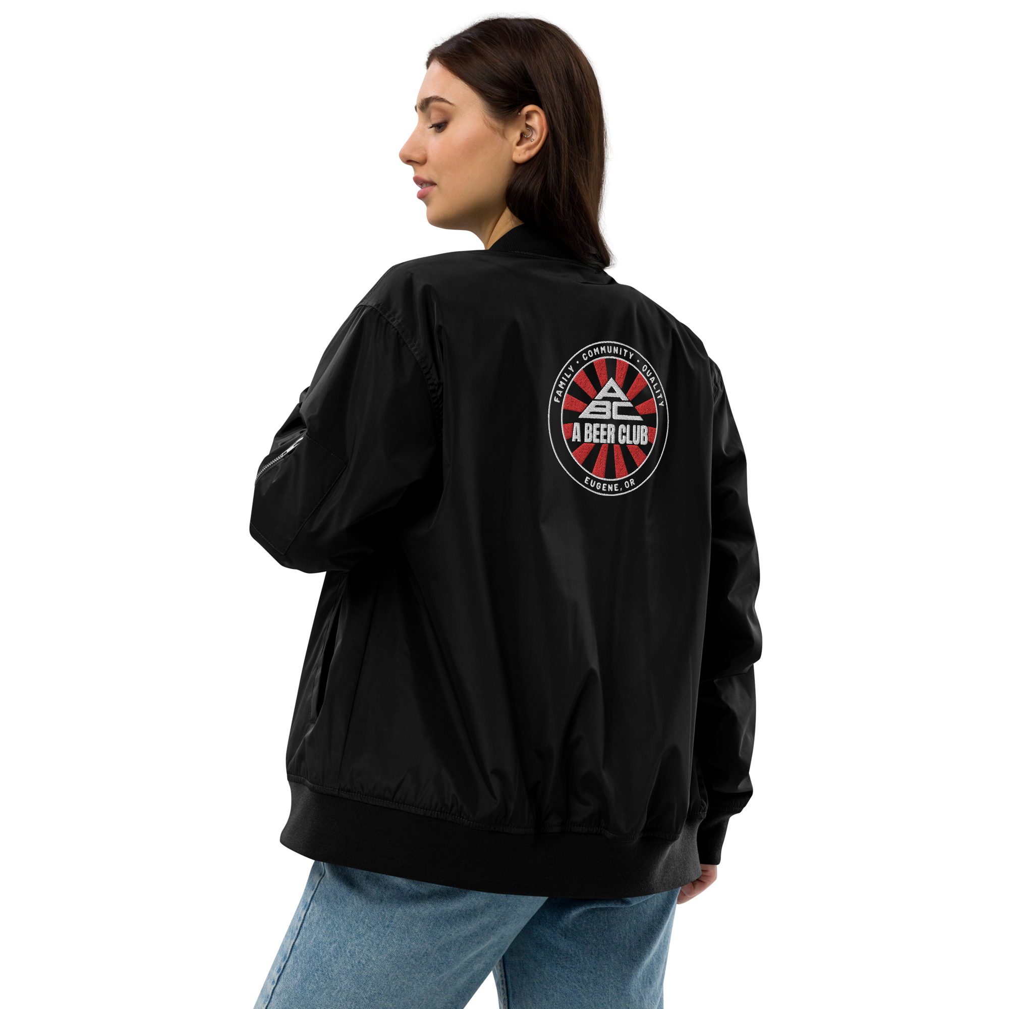 Embroidered Bomber Jacket | OG Red & White Sunburst