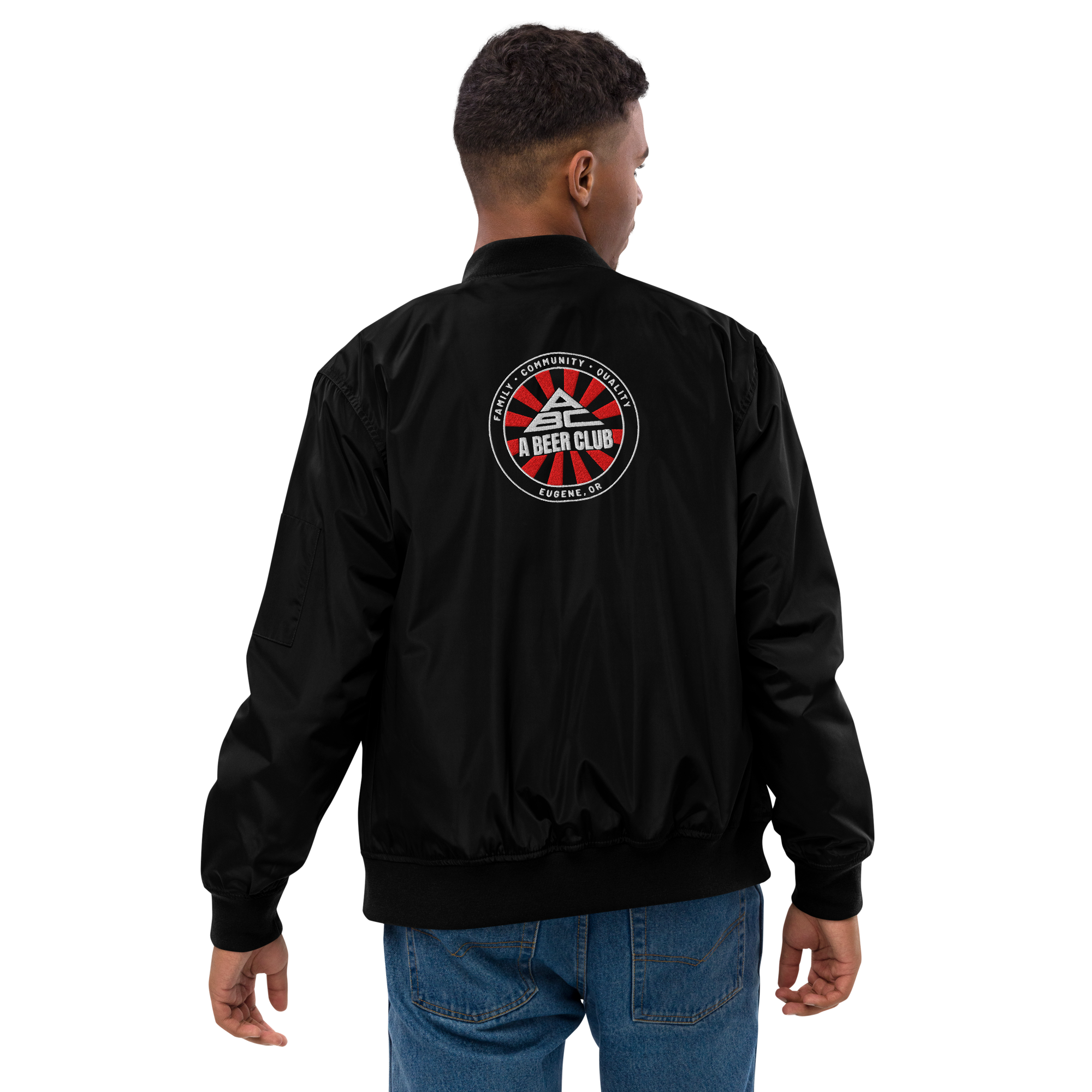 Embroidered Bomber Jacket | OG Red & White Sunburst