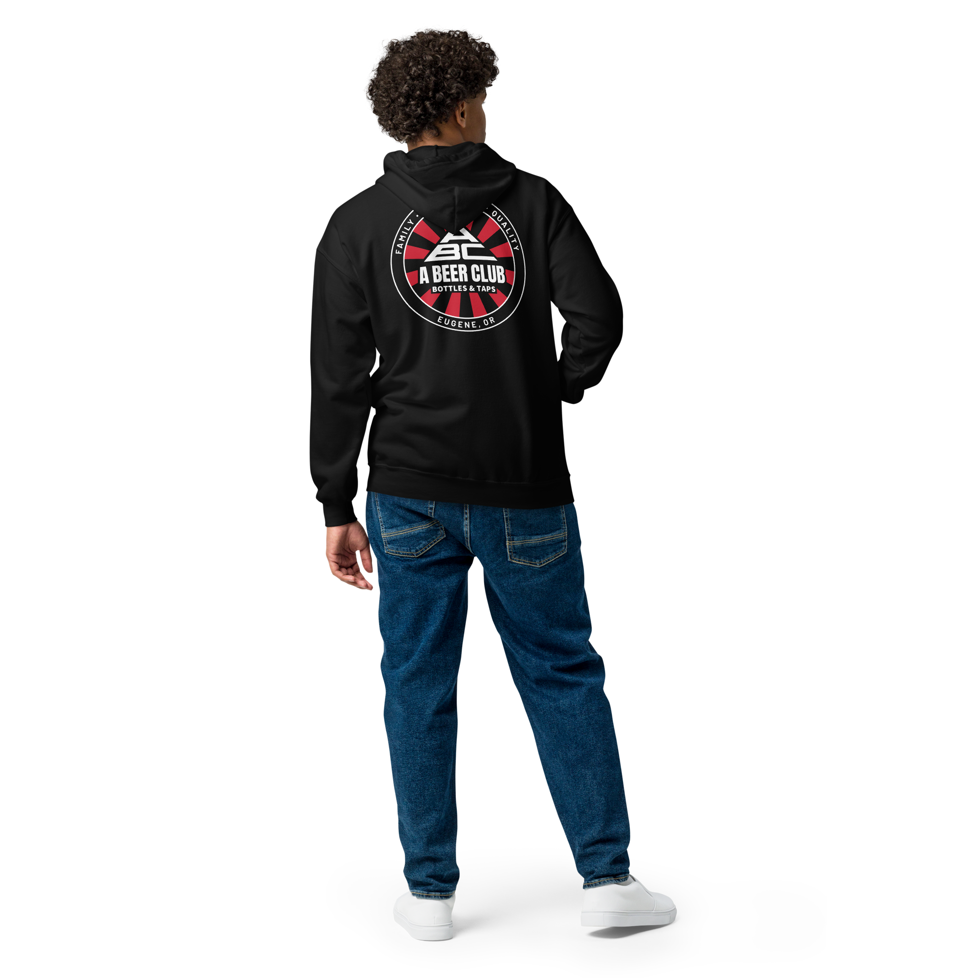 Zip Hoodie | Embroidered ABC | Red & White Sunburst