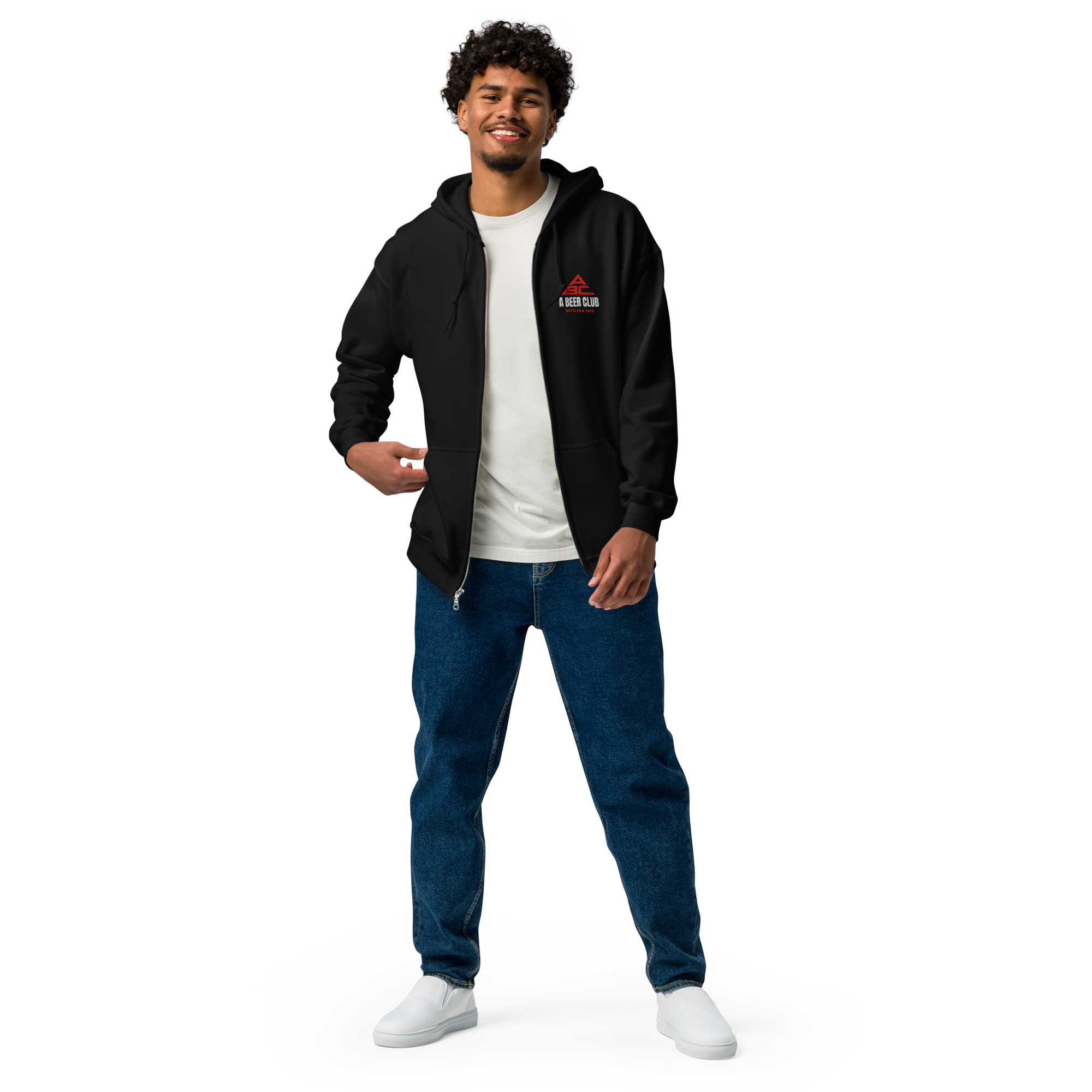 Zip Hoodie | Embroidered ABC | Red & White Sunburst