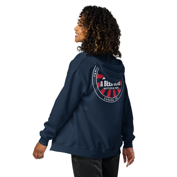 Zip Hoodie | Embroidered ABC | Red & White Sunburst