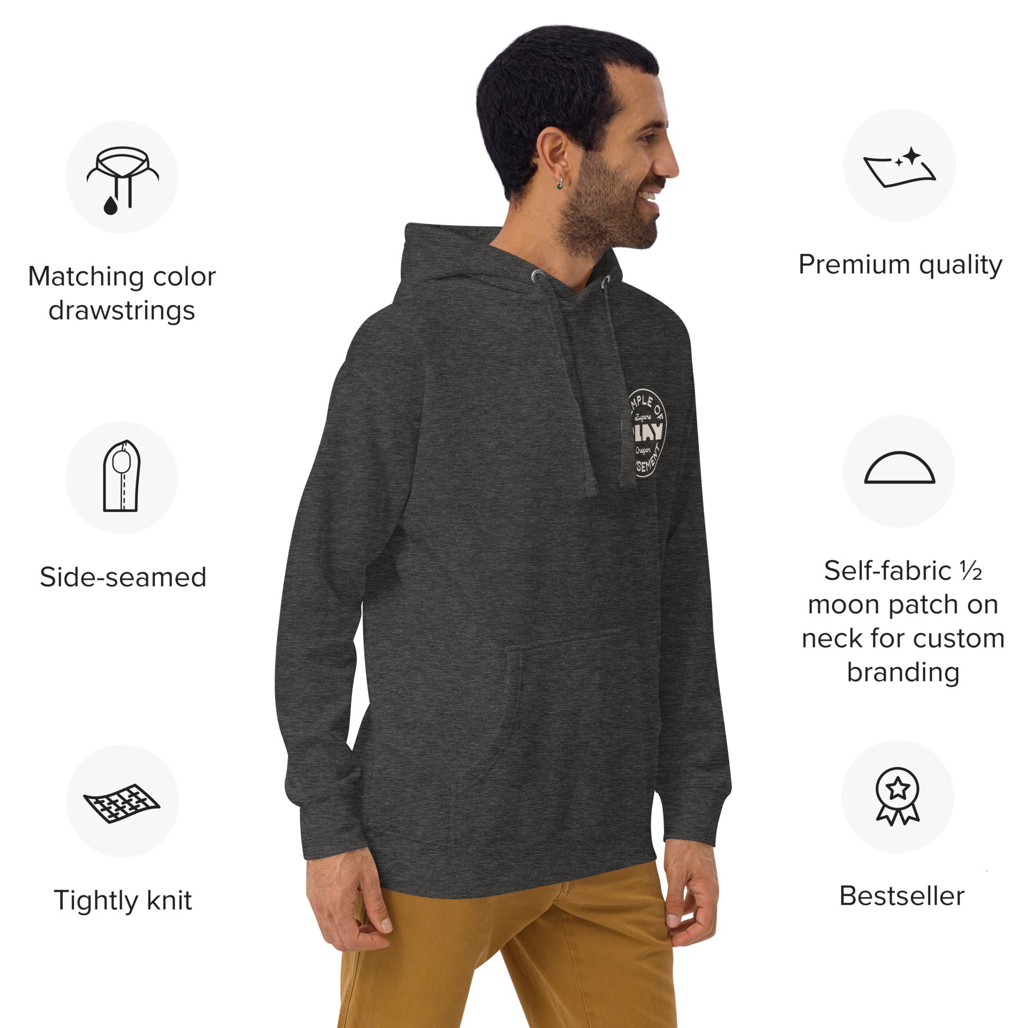 Premium Cotton Hoodie | Faded White Badge | Square