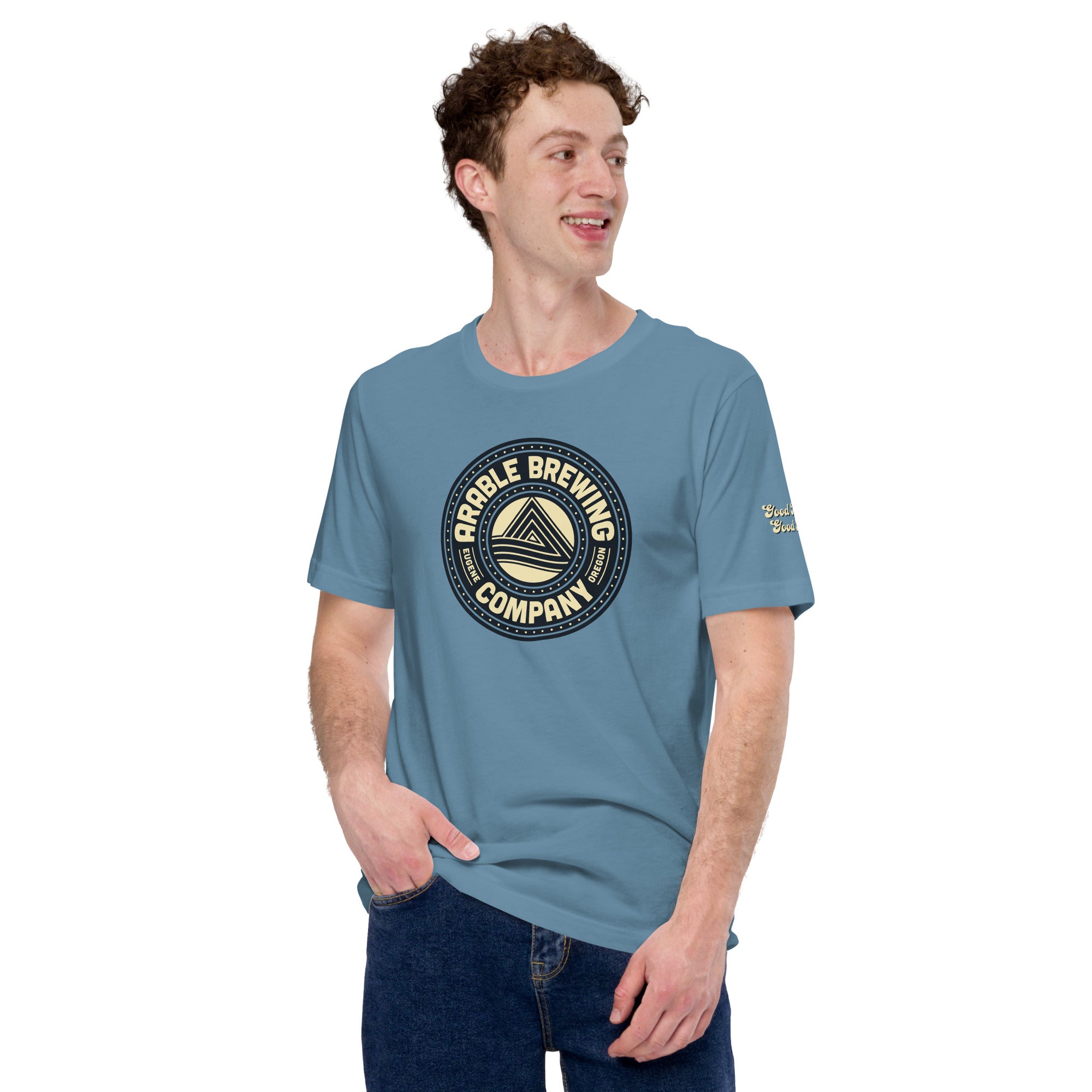 Cotton T-shirt | Round | "Good People Good Beer" on Sleeve
