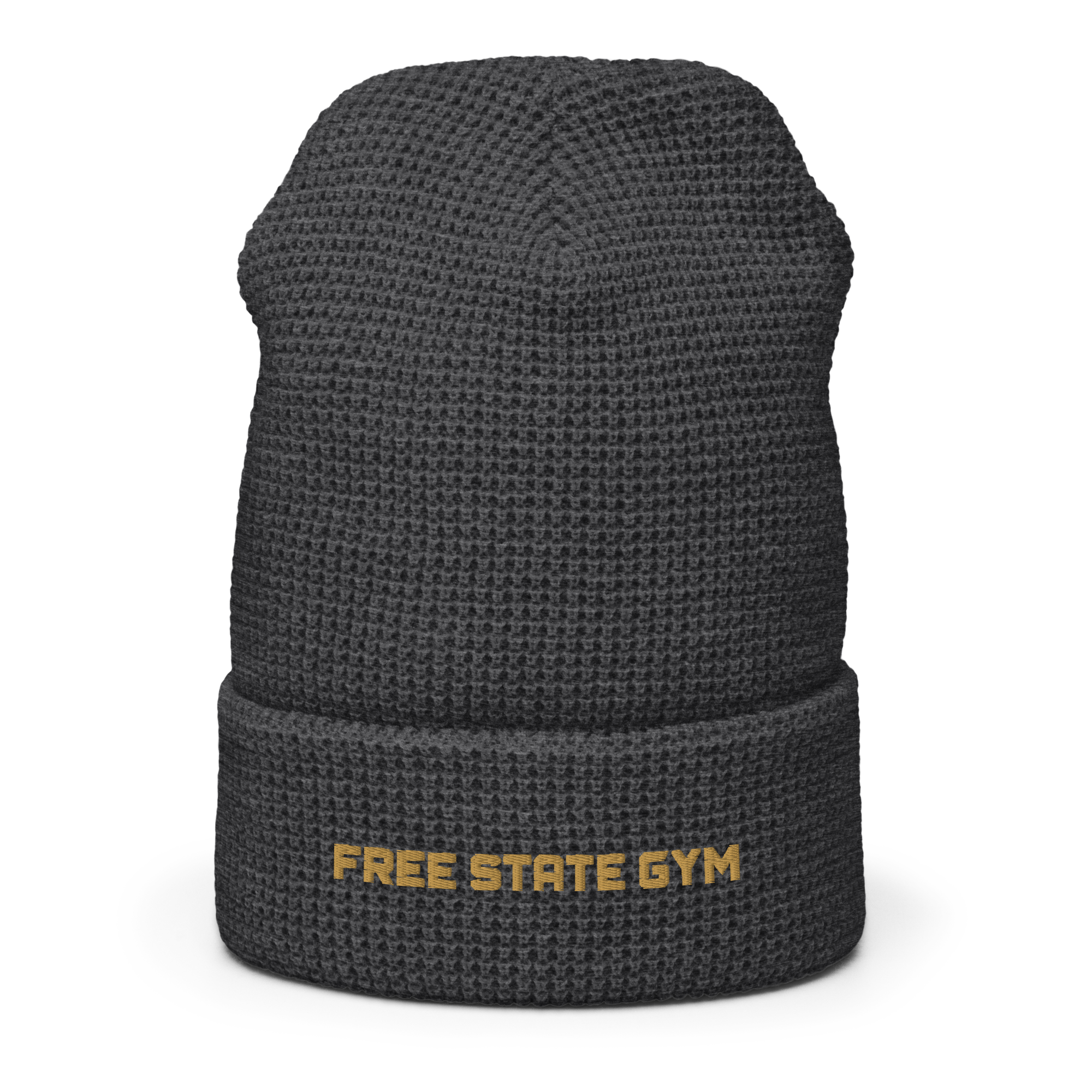 Waffle Beanie | Embroidered | Old Gold Lettering