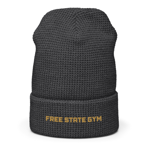 Waffle Beanie | Embroidered | Old Gold Lettering