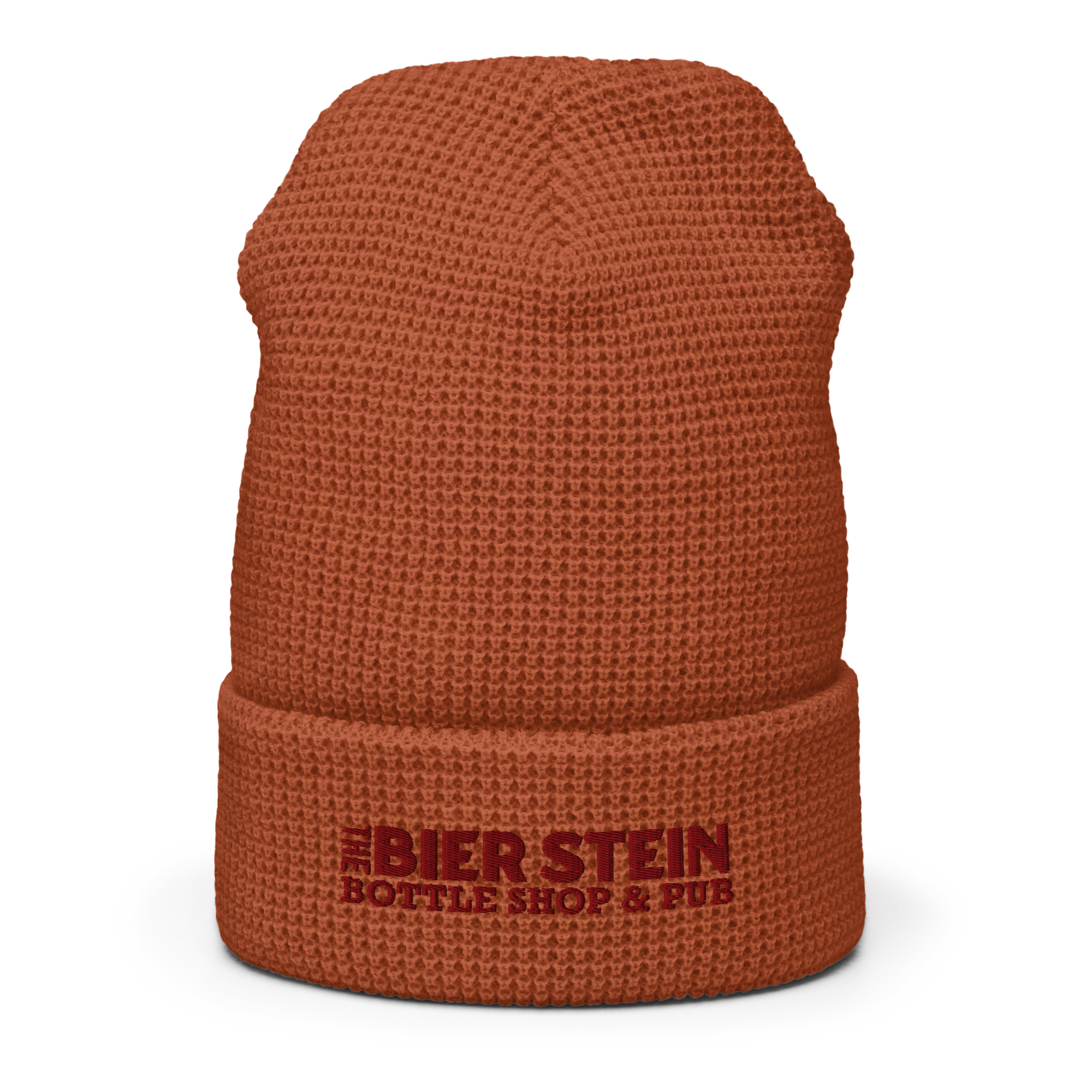 Waffle Beanie | Embroidered | Maroon Lettering