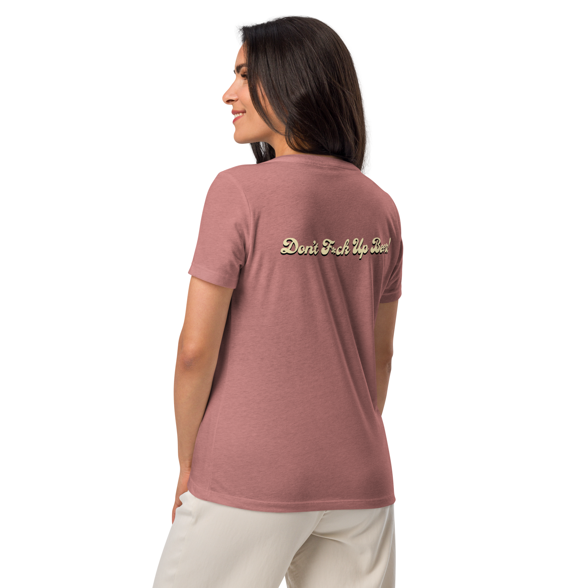 Women’s Relaxed V-Neck T-shirt | Horizontal "Don't F*ck Up Beer!"